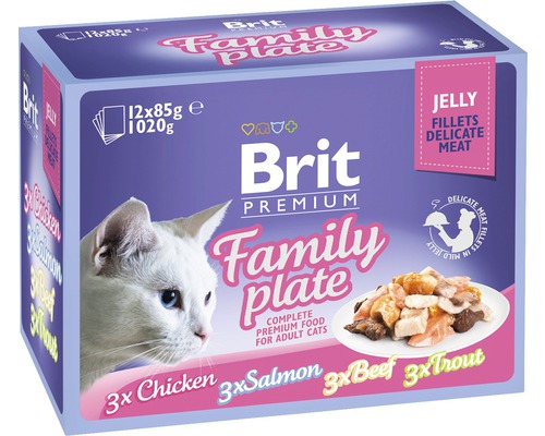 Kapsičky pro kočky Brit Premium family plate in jelly 1020 g (12 x 85 g)