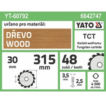 Kotouč na dřevo Yato YT-60792, 315x30mm 48z-thumb-2