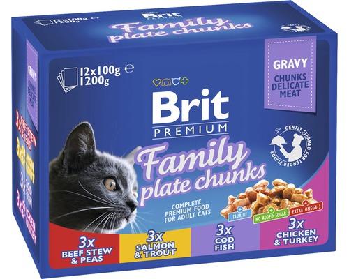 Kapsičky pro kočky Brit Premium Cat Pouches Family Plate 12 x 100 g