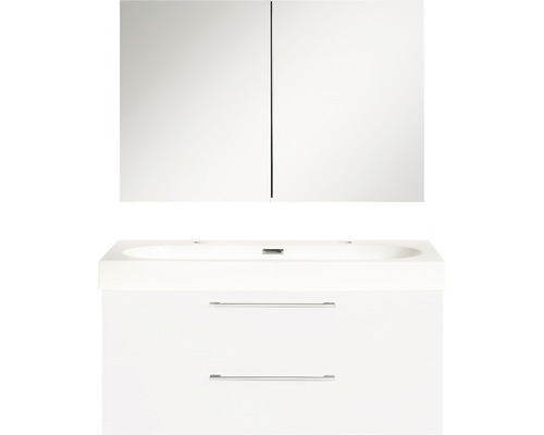 Souprava koupelnového nábytku lesklá bílá 100x57 cm vč. zrcadlové skříňky