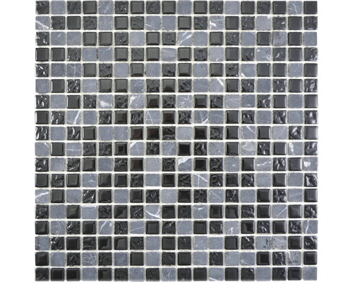 Skleněná mozaika Crystal s přírodním kamenem CM M465 30x30 cm šedá/černá