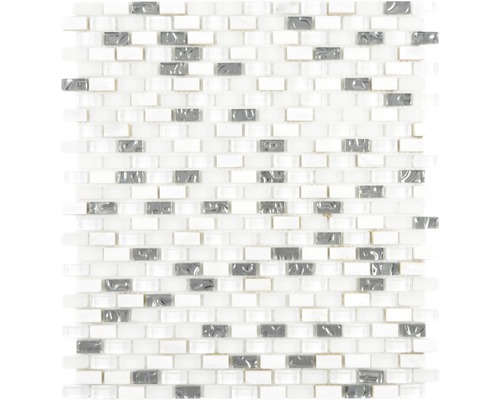 Skleněná mozaika Crystal s přírodním kamenem XCM B11S 31x28,5 cm bílá