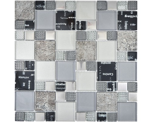 Skleněná mozaika XCM MC529 29,8x29,8 cm stříbrná/šedá/černá-0