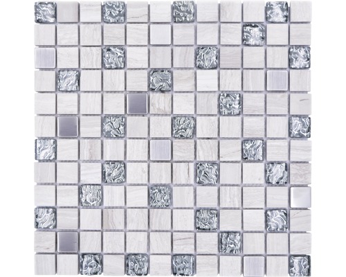 Mozaika z přírodního kamene čtvercová crystal/kámen/ocel wood white