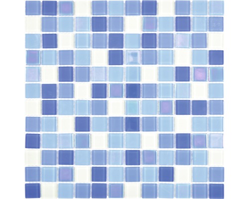 Skleněná mozaika čtvercová crystal mix modrá light blue fluoreskující