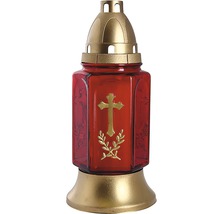 Hřbitovní lampa skleněná zlatý kříž 200 g červená-thumb-0