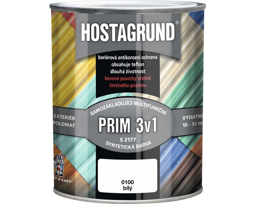 Barva na kov HOSTAGRUND PRIM 3v1 S2177 základní i vrchní 2,5 l bílá
