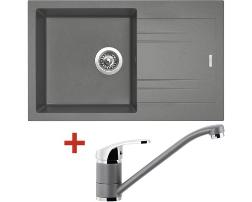 Granitový dřez s baterií Sinks LINEA + PRONTO GR šedý 780 x 480 mm LI78072NPRGR72