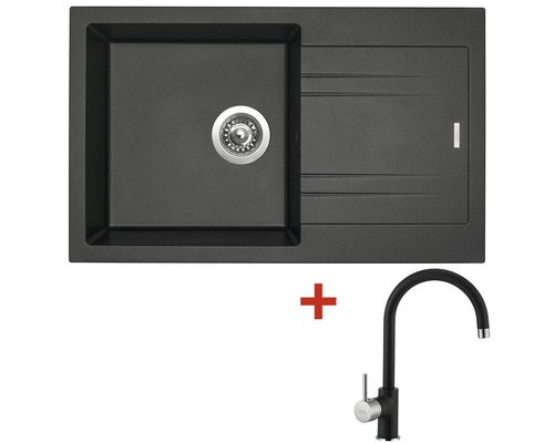 Granitový dřez s baterií Sinks LINEA 780 N Metalblack + VITALIA GR černý 780 x 480 mm LI78074NVIGR74