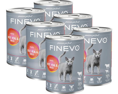 Konzerva pro kočky FINEVO Vitality hovězí a telecí s řeřichou 1 balení 6 x 400 g