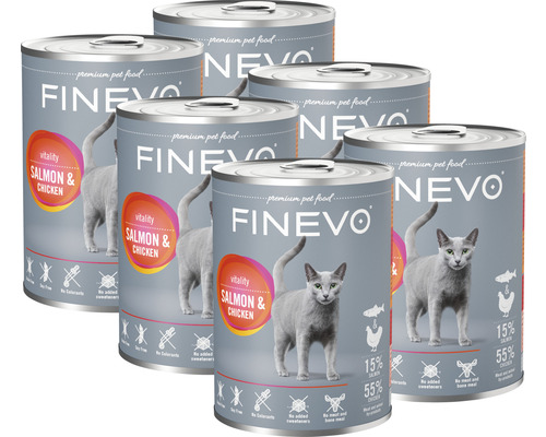 Konzerva pro kočky FINEVO Vitality losos a kuřecí 1 balení 6 x 400 g Konzerva pro kočky FINEVO Vitality losos a kuřecí 1 balení 6 x 400 g