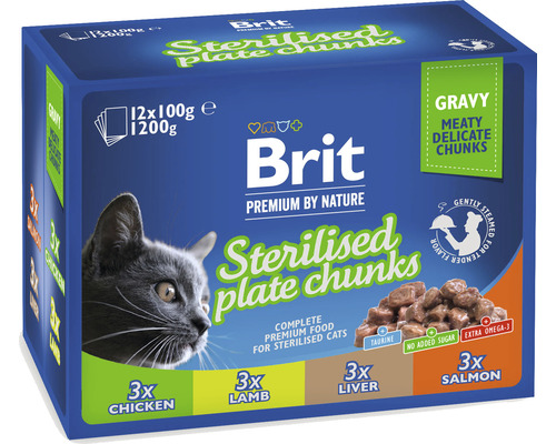 Kapsičky pro kočky Brit Premium by Nature STERILISED PLATE CHUNKS balení 12 x 100 g