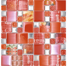 Skleněná mozaika XCM MC579 29,8x29,8 cm stříbrná/červená-thumb-0