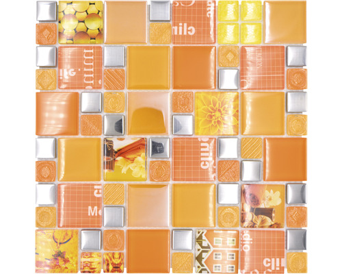 Skleněná mozaika XCM MC569 kombinace stříbrná oranžová-0