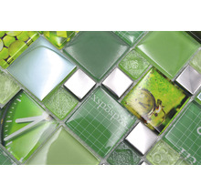 Skleněná mozaika XCM MC559 29,8x29,8 cm stříbrná/zelená-thumb-4