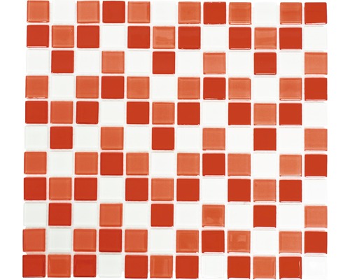 Skleněná mozaika mix červeno - bílá 30,5x32,5 cm tloušťka 4 mm
