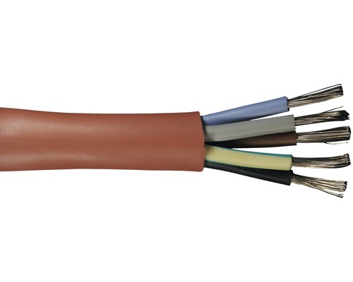 Silikonový silový kabel SIH-J 5x2,5 mm² červenohnědá, metrážové zboží