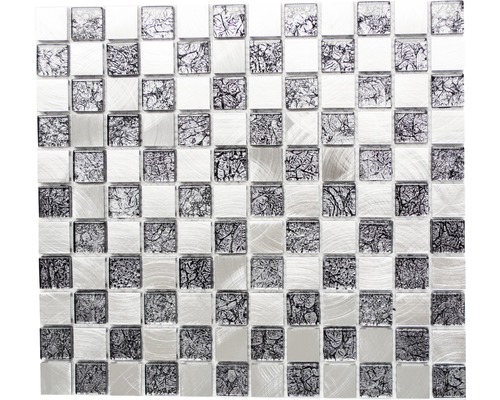Hliníková mozaika stříbrná/černá lesklá 32,7x30,2 cm