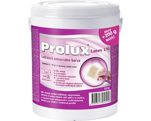 Barva na zeď Prolux Latex UNI bílá 0,8 kg + 0,2 kg zdarma-0