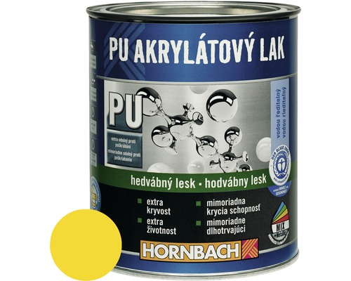 Barevný lak Hornbach PU akrylátový na vodní bázi 0,375 l žlutá hedvábný lesk-0