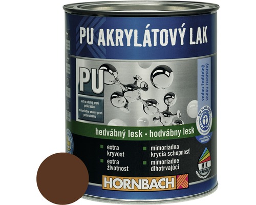 Barevný lak Hornbach PU akrylátový na vodní bázi 0,375 l ořechově hnědá hedvábný lesk-0