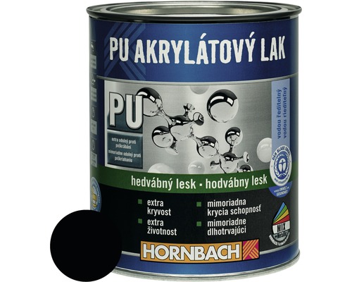 Barevný lak Hornbach PU akrylátový na vodní bázi 0,75 l černá hedvábný lesk