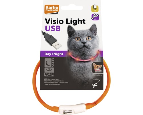 Obojek pro kočky svíticí LED Visio Light oranžový